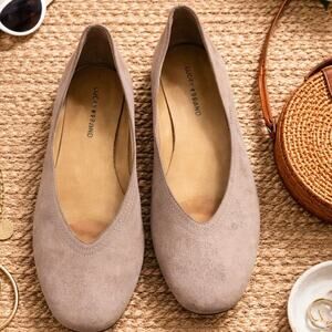 Lucky Brand Women’s 8.5 Leather Flats Taupe Slip On Smoking Loafer Shoes